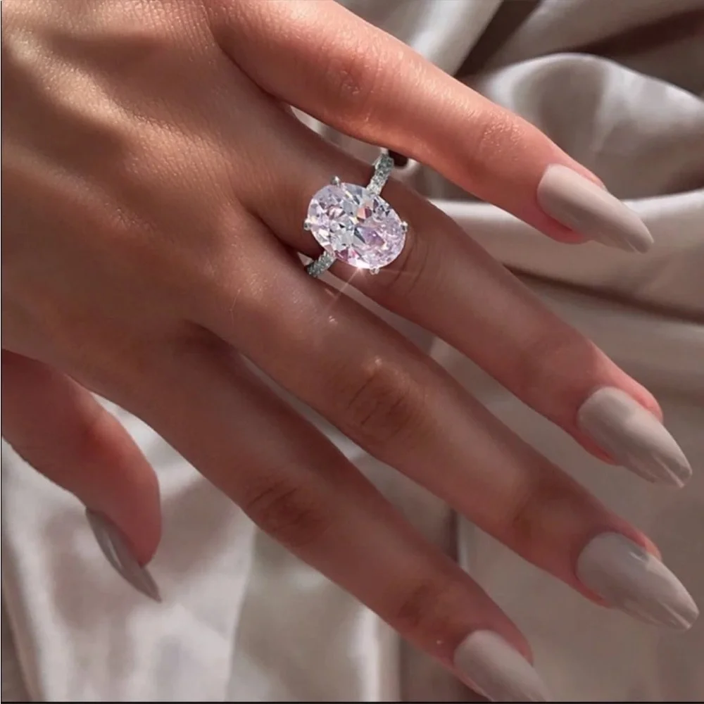 New Oval Cut 925 Silver Diamond Promise Ring - Picture 5 of 5